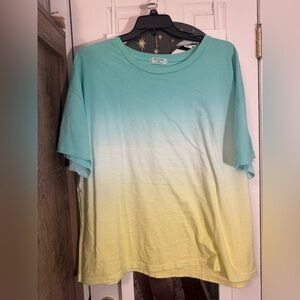 Zenana Outfitters Teal and Yellow Ombre Short Sleeve Tee